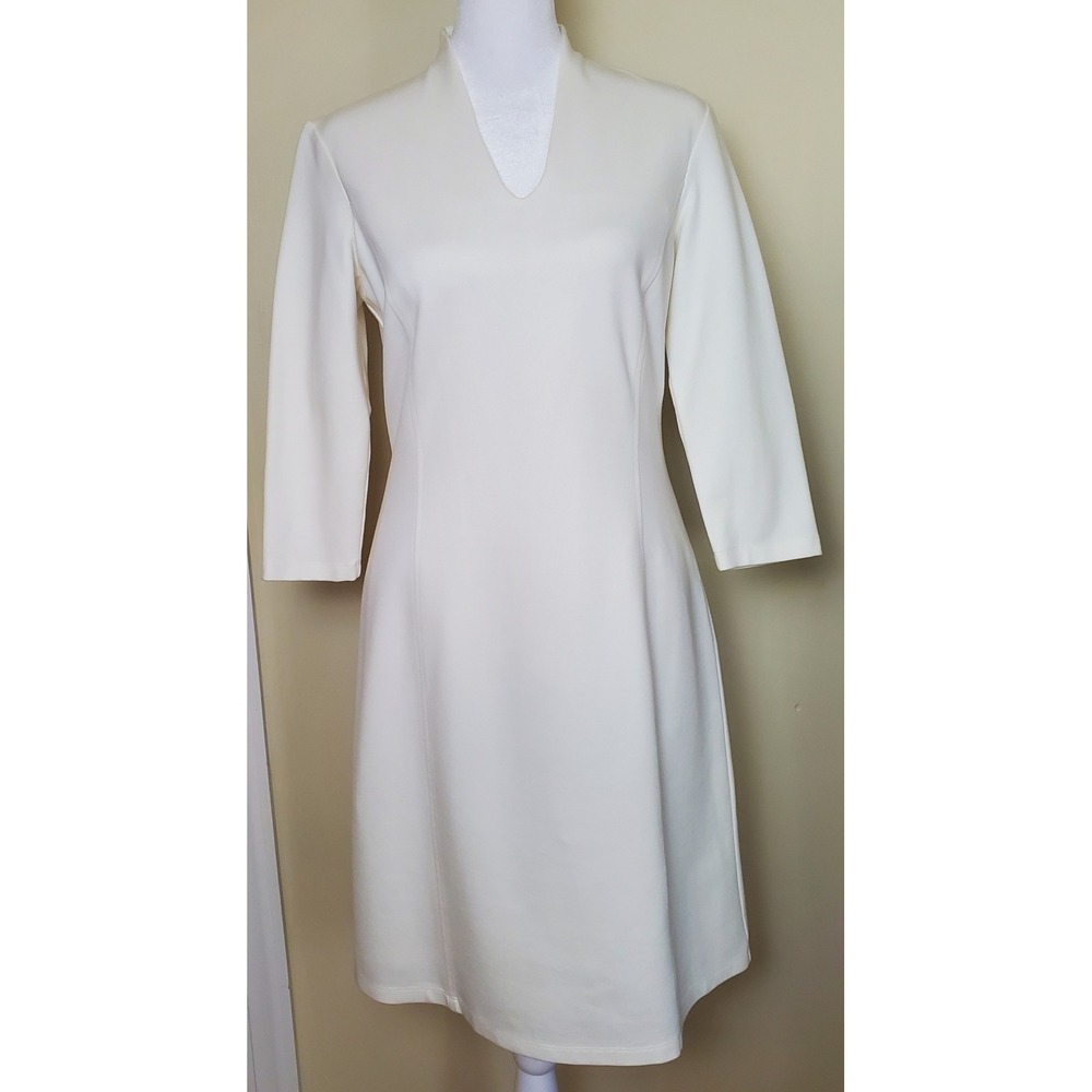 J McLaughlin Ivory Off White‎ Cream Catalina Cloth Dress Small V Neck Graduation